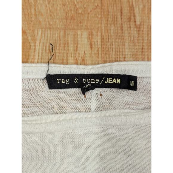 Rag & Bone 100% Linen Pullover Top White and NAVY Crew Neck Sweater Pullover - Picture 2 of 6